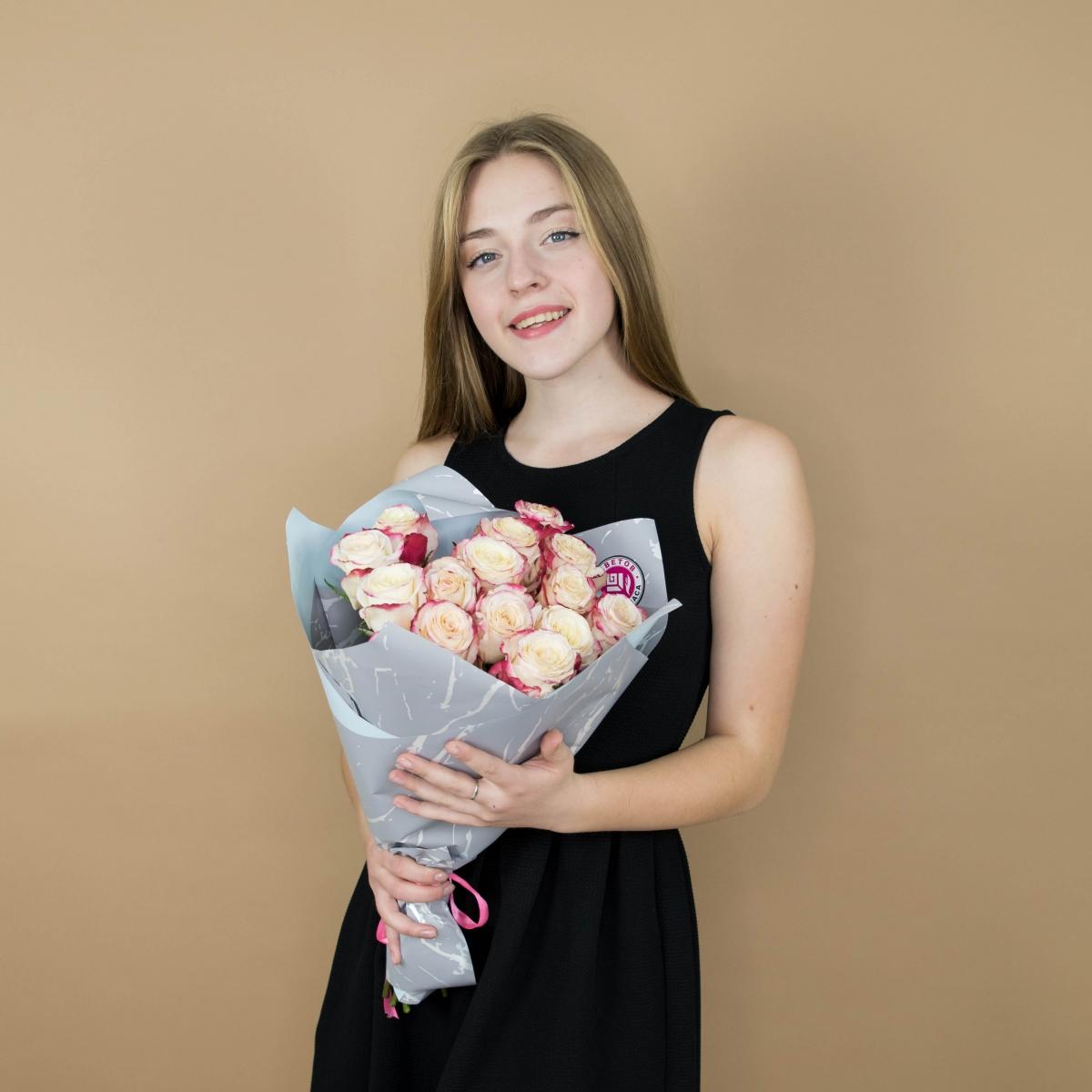 Розы красно-белые 15 шт 40 см (Эквадор) №  15840kstr